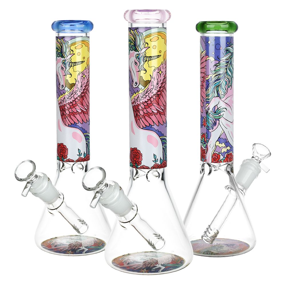 Unicorn Beaker Glass Water Pipe - 10" / 14mm F / Colors Vary