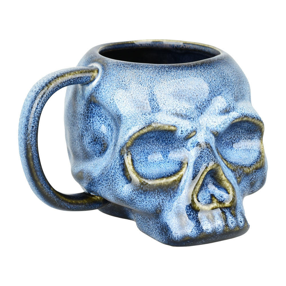 Blue Glazed Skull Ceramic Mug - 15oz