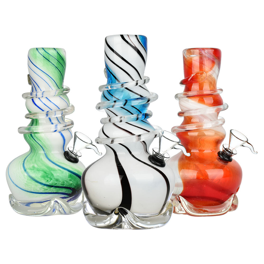 Vivid Vase Striped Soft Glass Water Pipe - 8" / Colors Vary