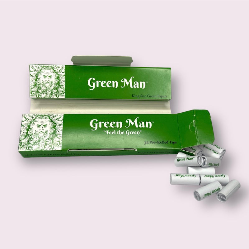 Green Man King Size Green Rice Papers with Pre-Rolled Tips