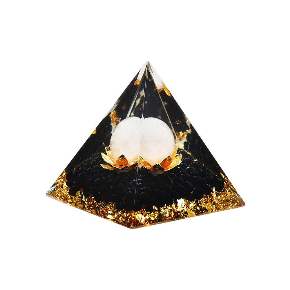 Lotus Flower w/ White Moon Orgonite Pyramid - 2.5"