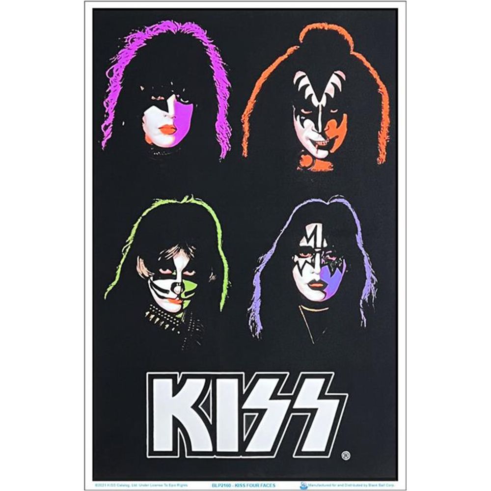 KISS Four Faces Flocked Blacklight Poster - 23"x 35"