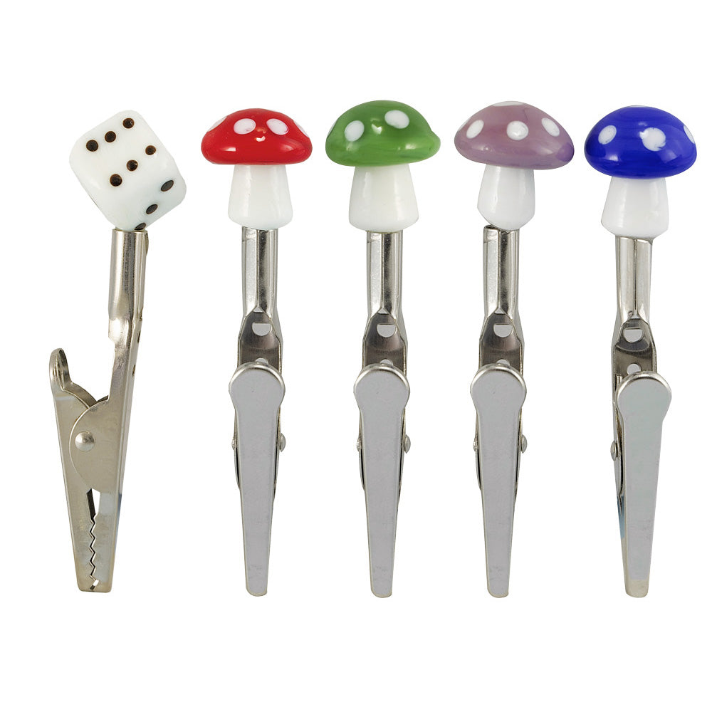 Ceramic Tip Mushrooms & Dice Roach Clips | 50pc Bag