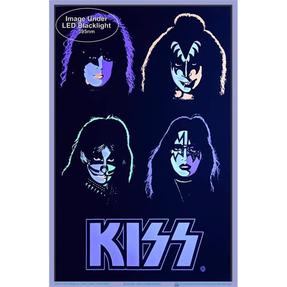 KISS Four Faces Flocked Blacklight Poster - 23"x 35"