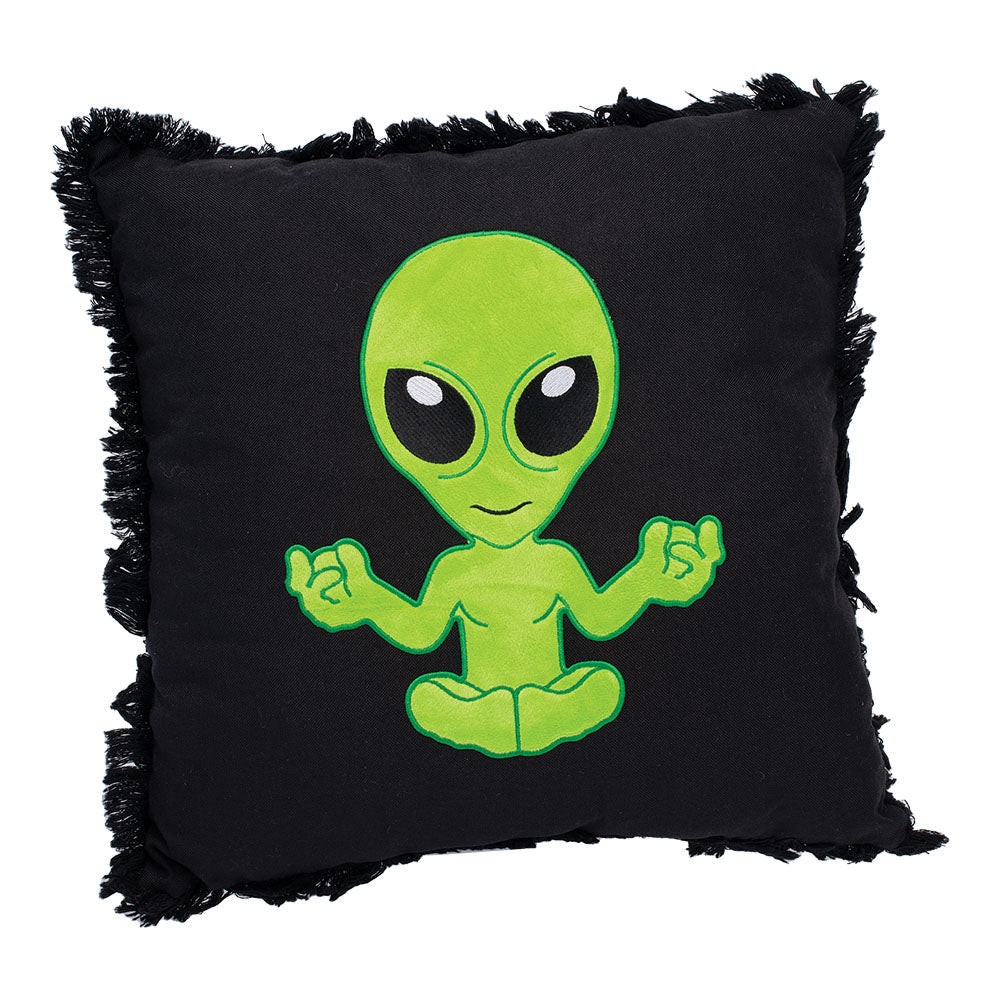 Alien on Black Plush Pillow - 16"x15" / Green