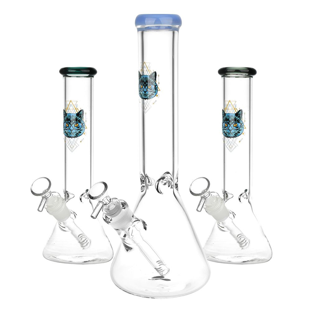 Sacred Cat Glass Beaker Water Pipe | 14mm F | Colors Vary