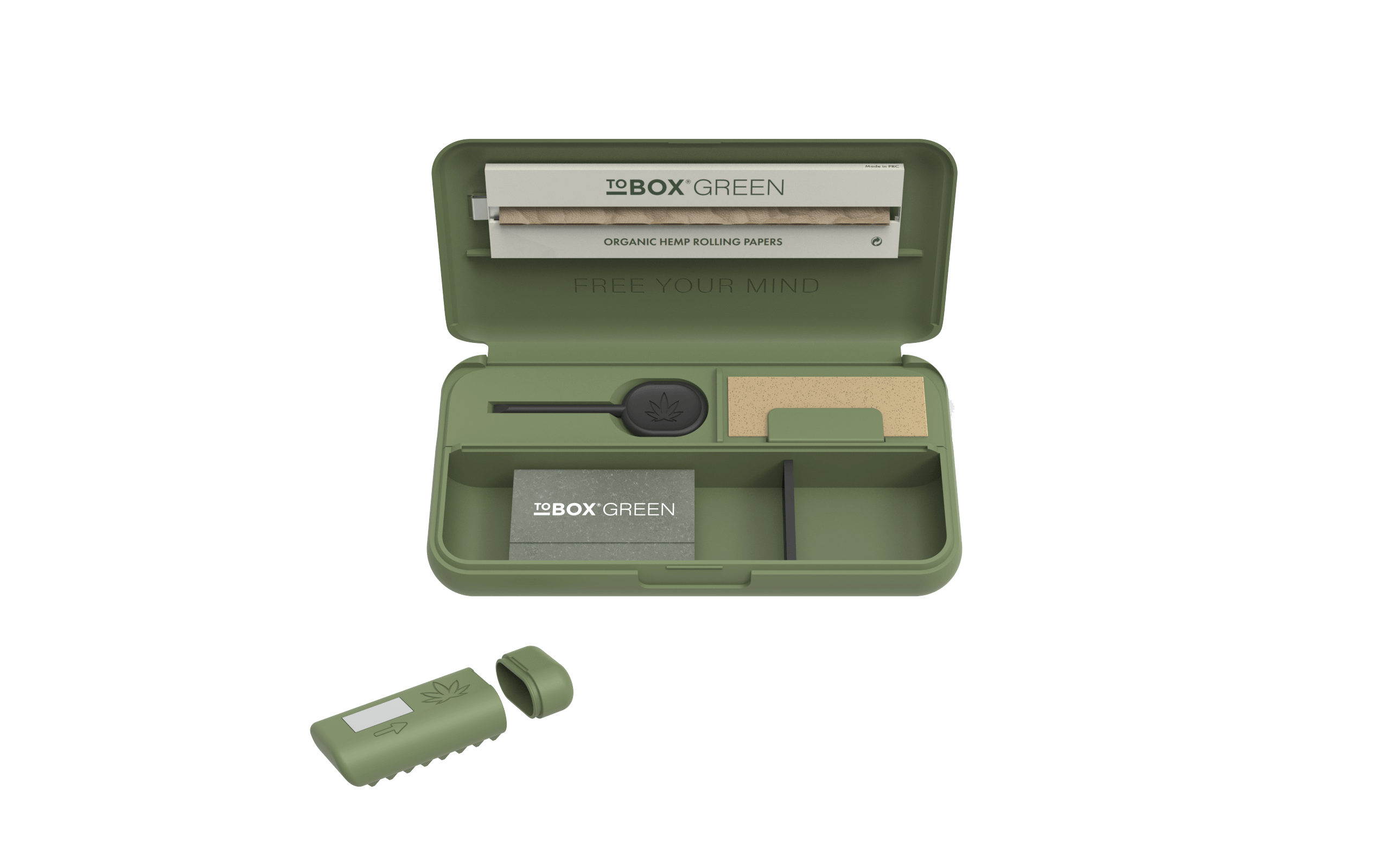 Tobox Green All-In-One Pocket Size Smell-Proof Stash Box Rolling Kit