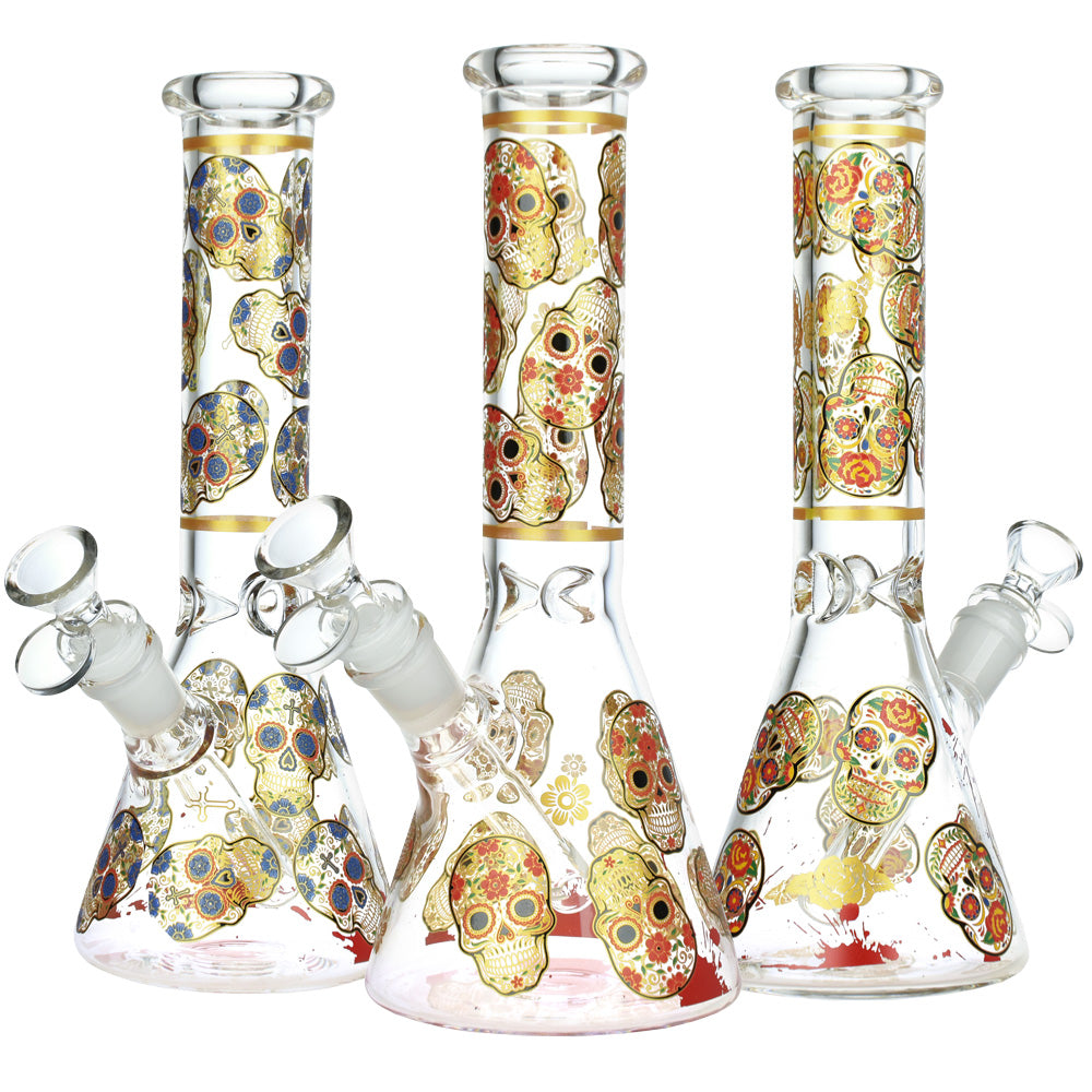 Sugar Skull Beaker Water Pipe - 9.75" / Designs Vary