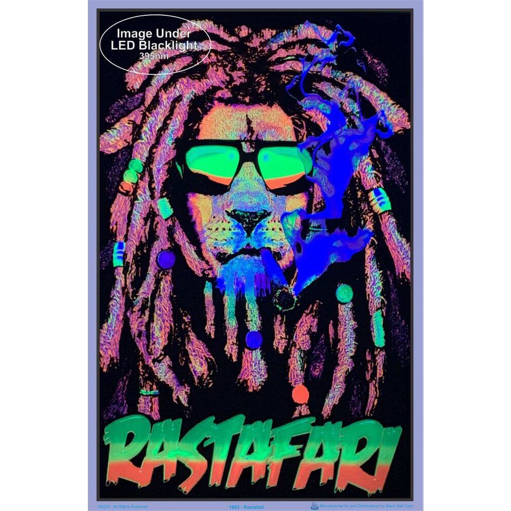 Rastafari Lion Flocked Blacklight Poster - 23"x35"