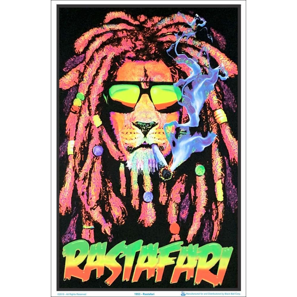 Rastafari Lion Flocked Blacklight Poster - 23"x35"