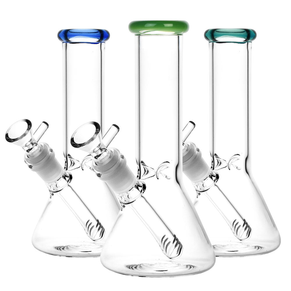 Mini Beaker Water Pipe w/ Color Rim - 8"/14mm F/Colors Vary