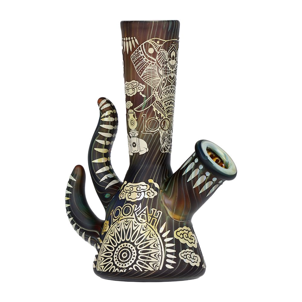 Lookah Glass Sacred Elephant Black Etched Water Pipe - 5.5" / 14mm F