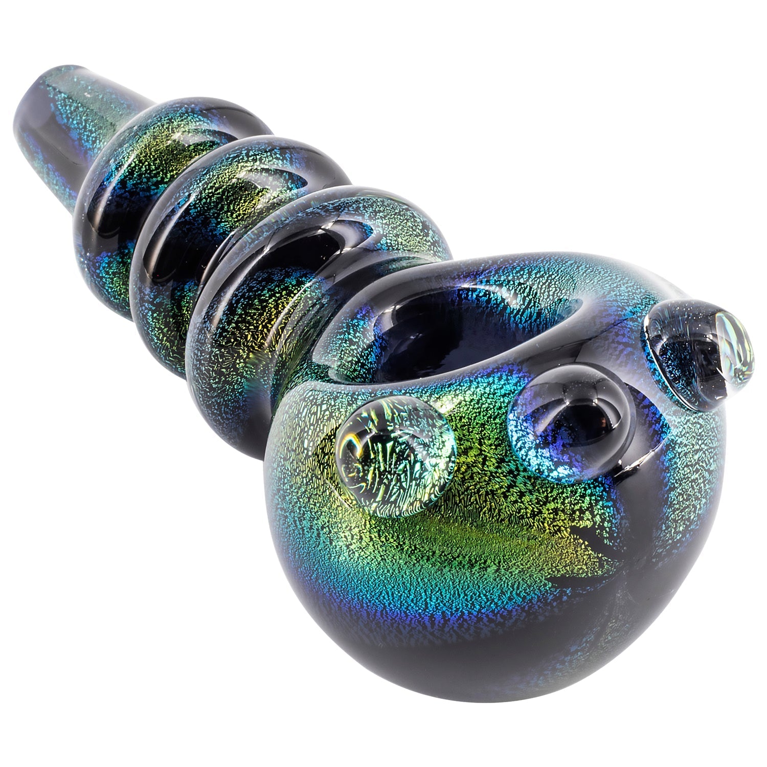 LA Pipes Solid Blue Dichro Maria Ringed Spoon Pipe