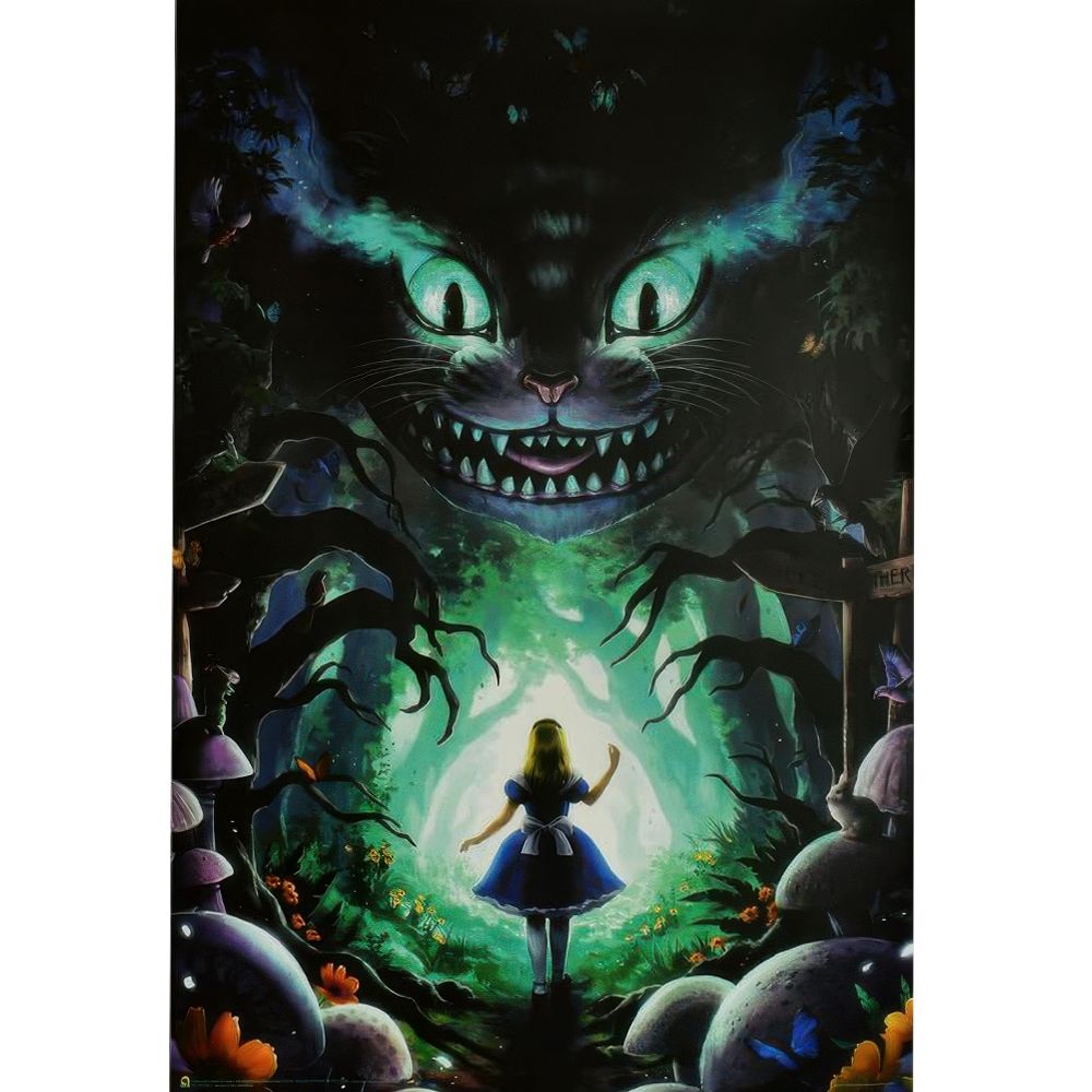 Alice in Wonderland Meets The Cheshire Cat Non-Flocked Black Light Poster - 24"x36"